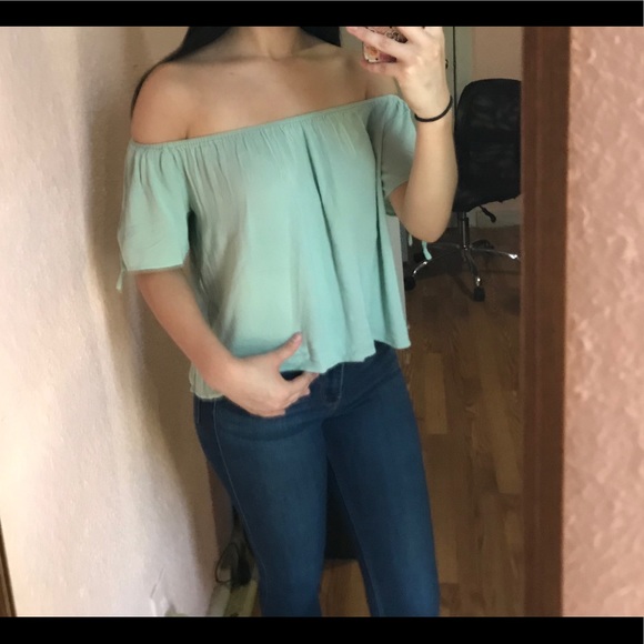 Mint Green Off the Shoulder Top - Picture 3 of 4